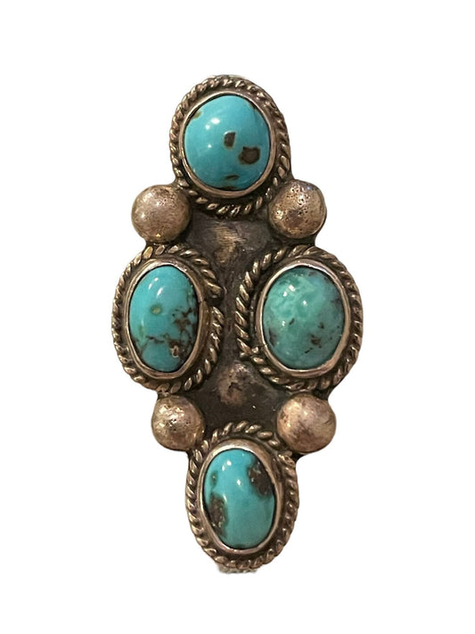 Native American Turquoise 4 stone Sterling Silver Vintage Ring