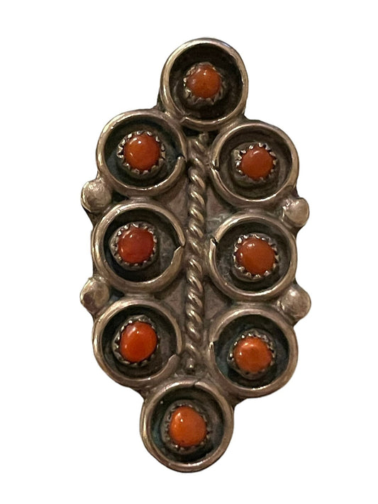 Native American Vintage Sterling Red Coral Multi Stone Ring
