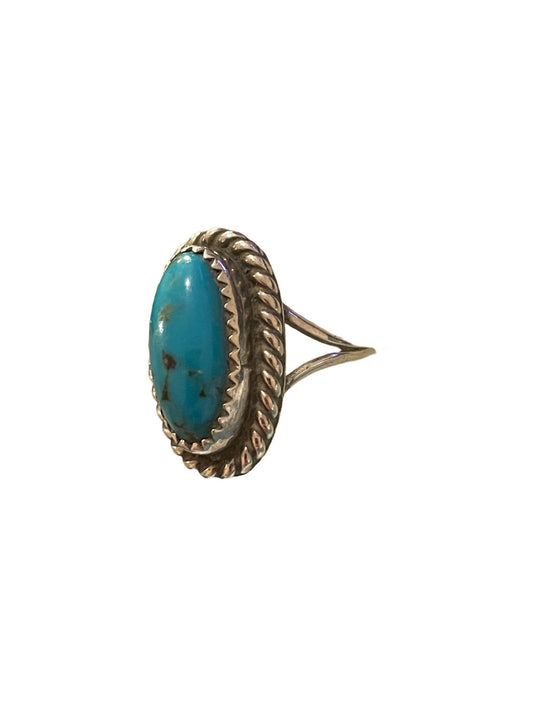 Vintage Sterling Silver Turquoise Solitaire Native American Ring
