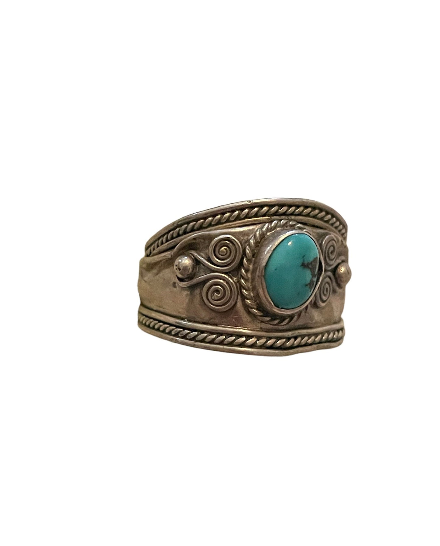 Vintage Turquoise Sterling Silver Wide Band Ring