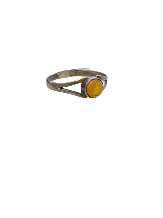 Vintage Sterling Amber Bezel Set Ring