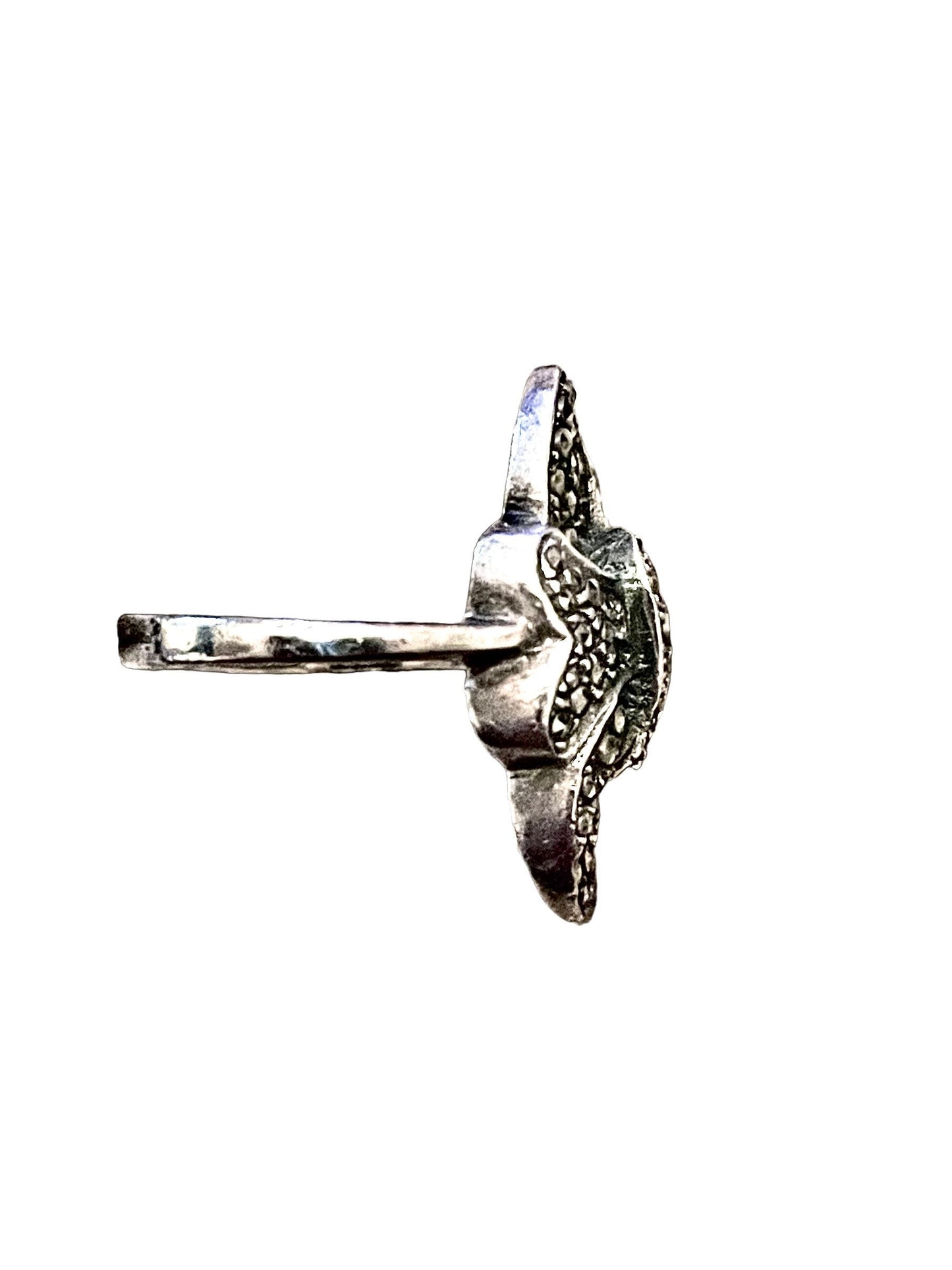 Art Nouveau Marcasite Encrusted Sterling Silver Flourish Ring