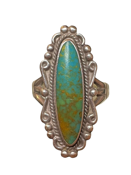 Antique Sterling Silver Turquoise Native American Long Ring