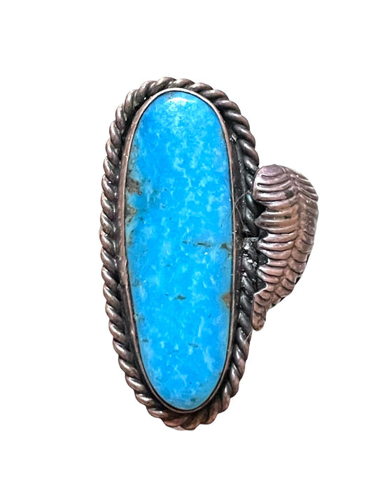 Native American Turquoise Sterling Silver Leaf Detail Ring