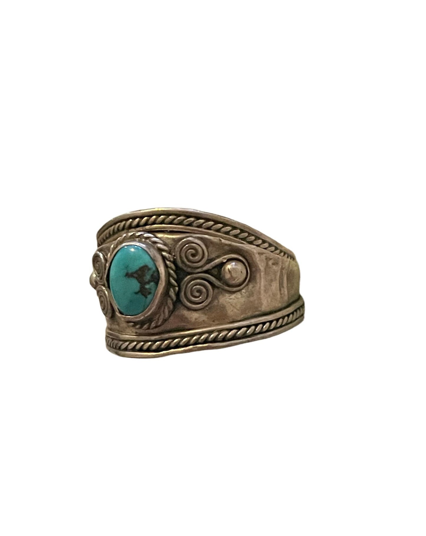 Vintage Turquoise Sterling Silver Wide Band Ring