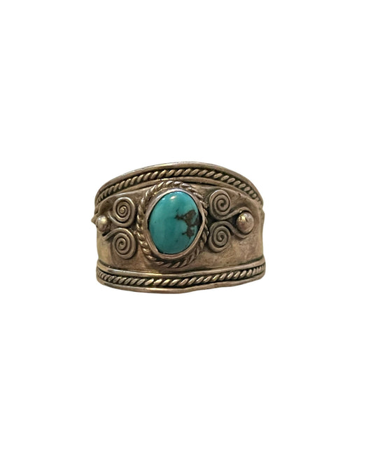 Vintage Turquoise Sterling Silver Wide Band Ring