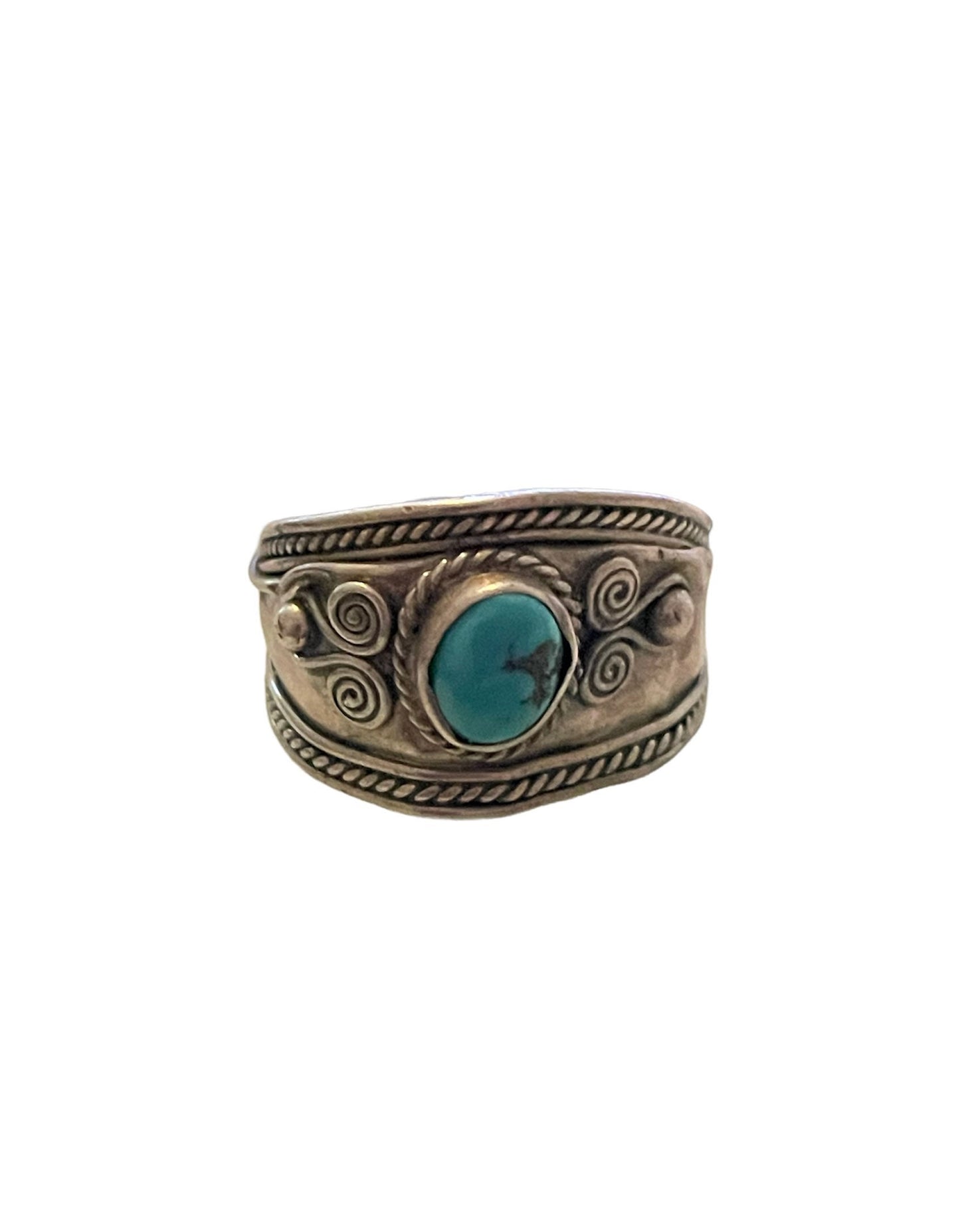 Vintage Turquoise Sterling Silver Wide Band Ring