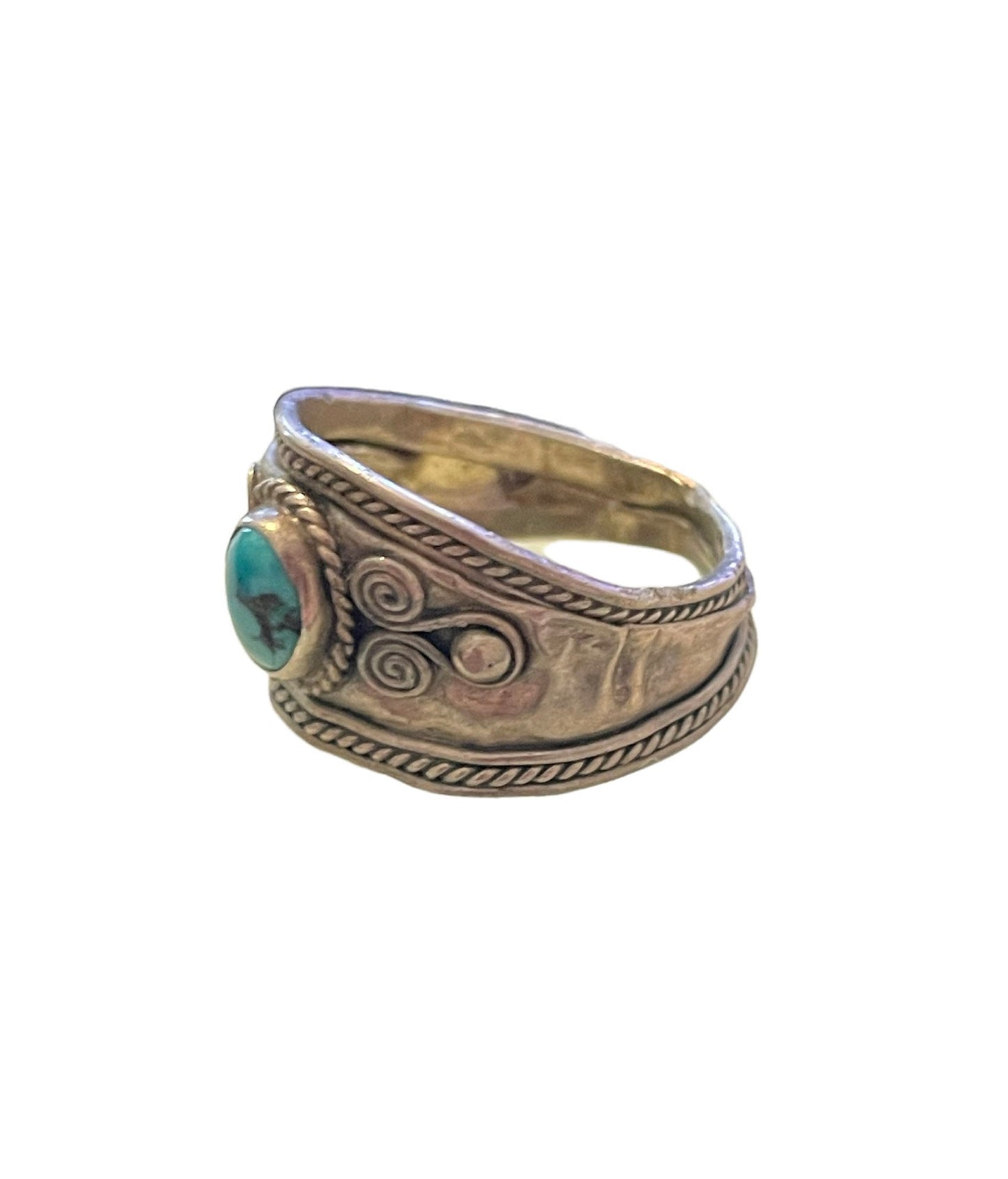 Vintage Turquoise Sterling Silver Wide Band Ring