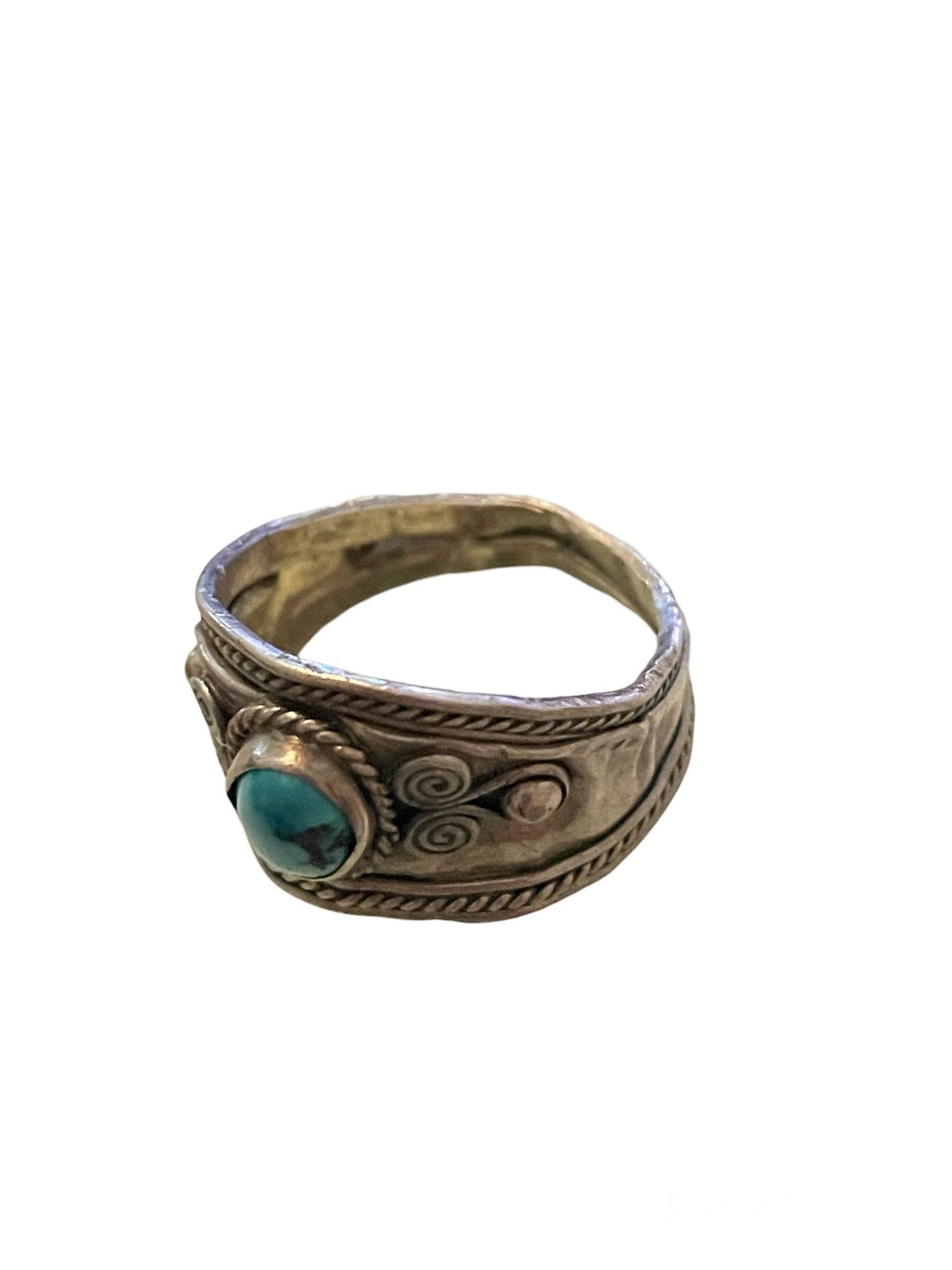 Vintage Turquoise Sterling Silver Wide Band Ring