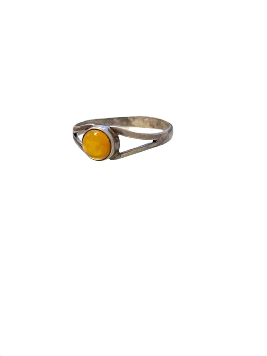 Vintage Sterling Amber Bezel Set Ring