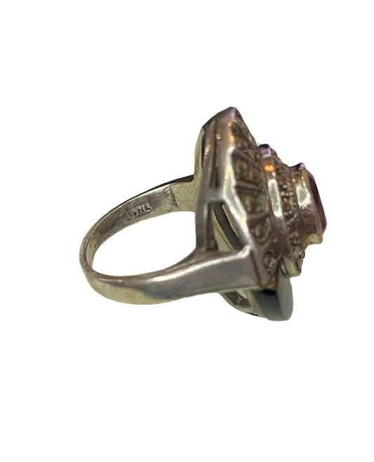 Vintage Amethyst, Onyx & Marcasite Art Deco Sterling Silver Ring