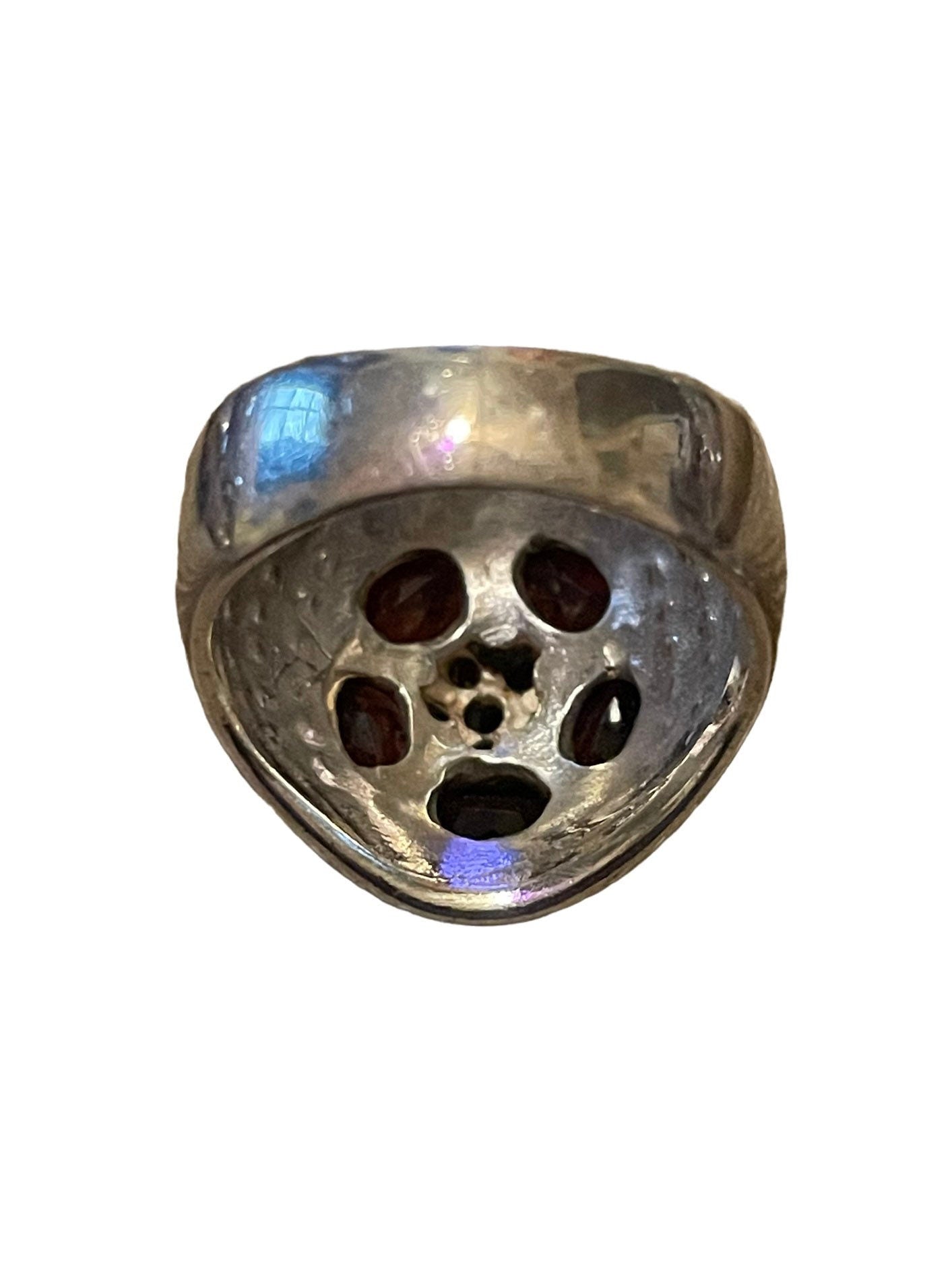 Garnet & Marcasite 11 Multi-stone Daisy Flower Sterling Silver Art Deco Ring