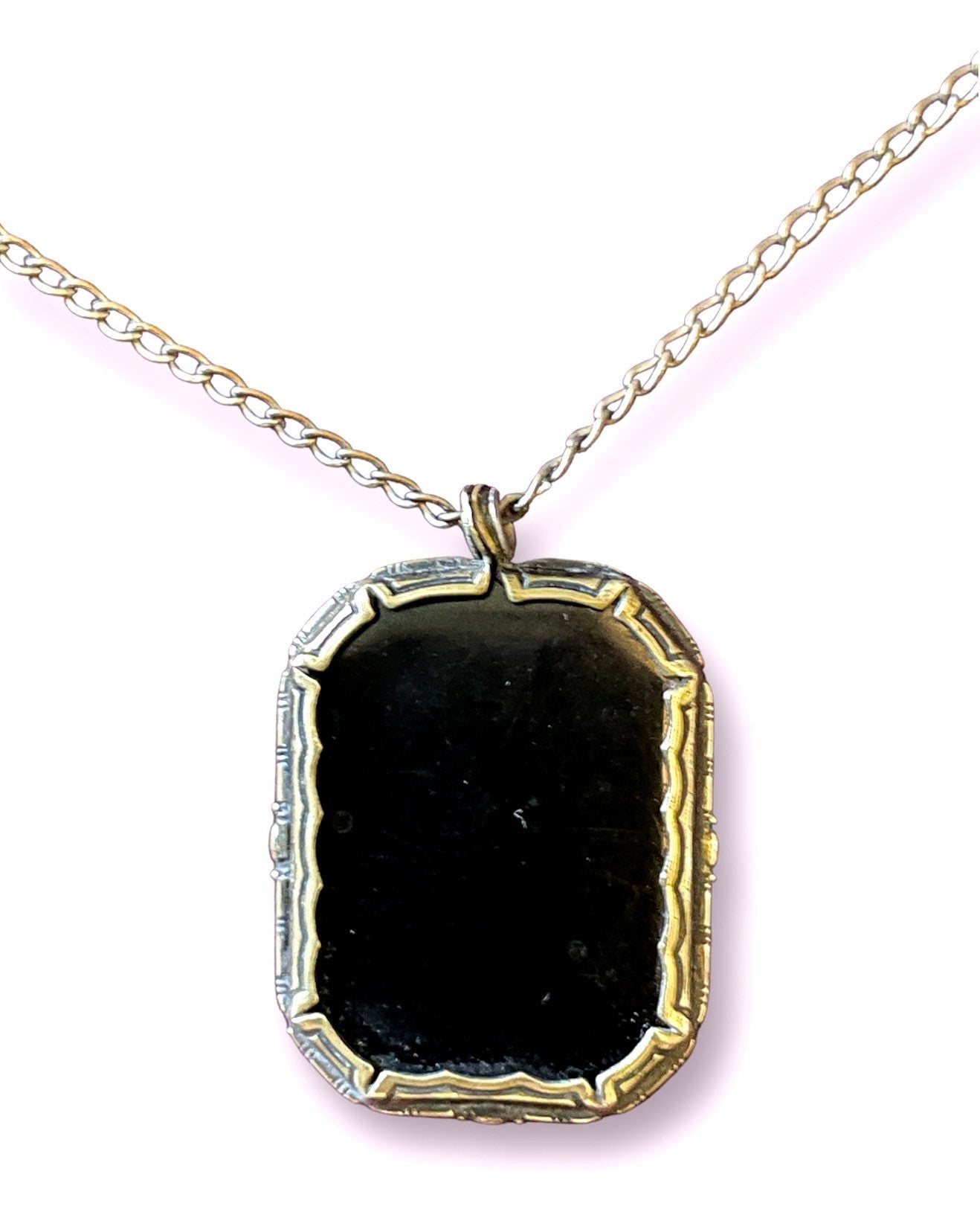 Vintage Shadow Silhouette Plastic Cameo Bezel Set in Brass Necklace