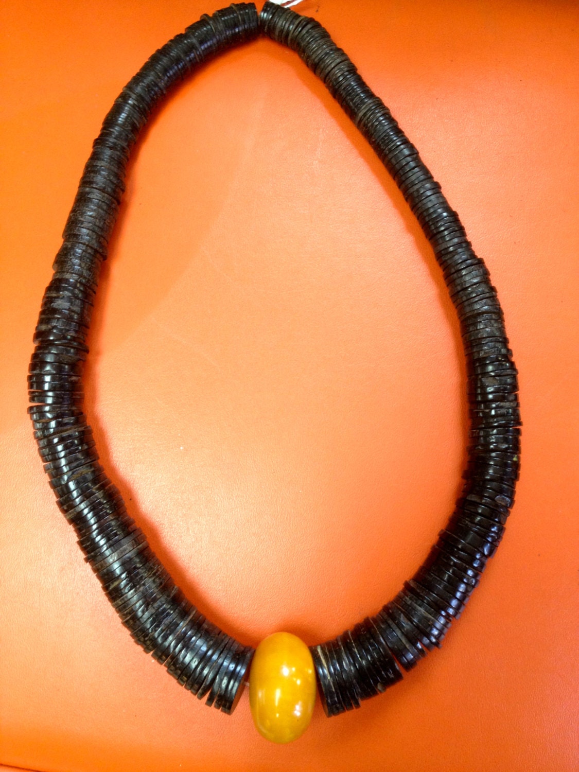 Amazing Antique Primitive Black Horn & Giant Bakelite Bead Long Necklace