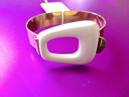 Super Cool Retro Modernist White Enamel Geometric Pressure Hinge Bangle Bracelet