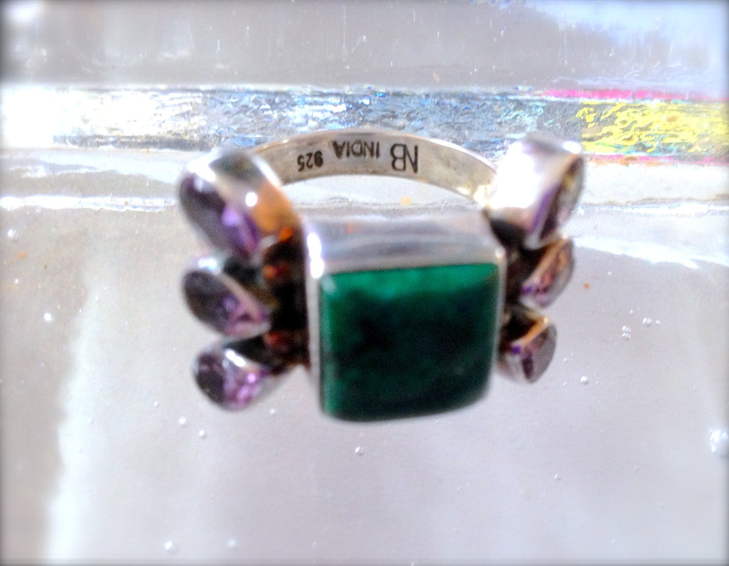 Vintage Indian Chrysocolla & Amethyst Sterling Silver Ring Size 10