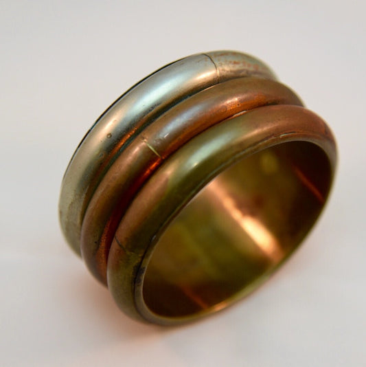 Tri-Metal Chunky Brass Copper Silver Bangle