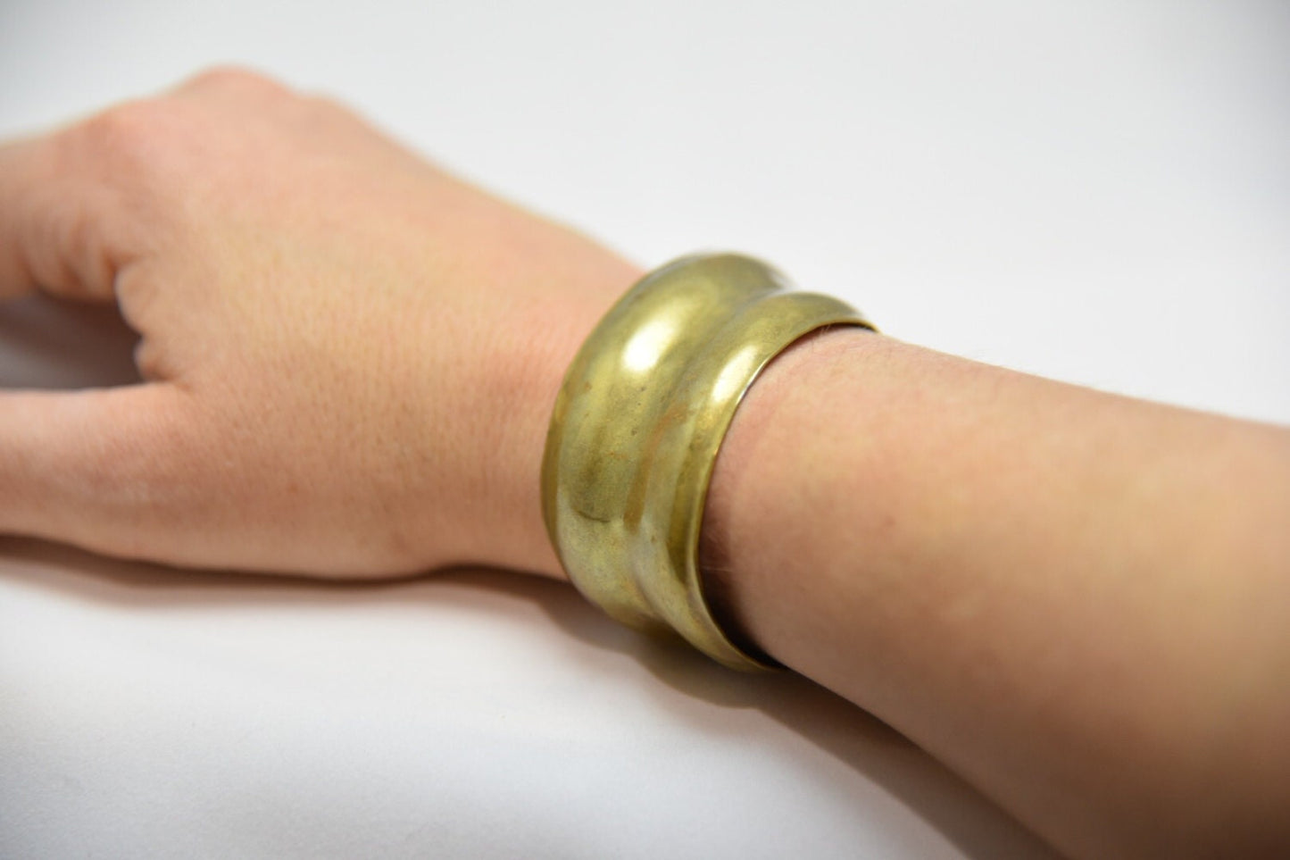 SALE Vintage Asymmetrical Brass Cuff Bracelet, hand hammered and formed c.1960