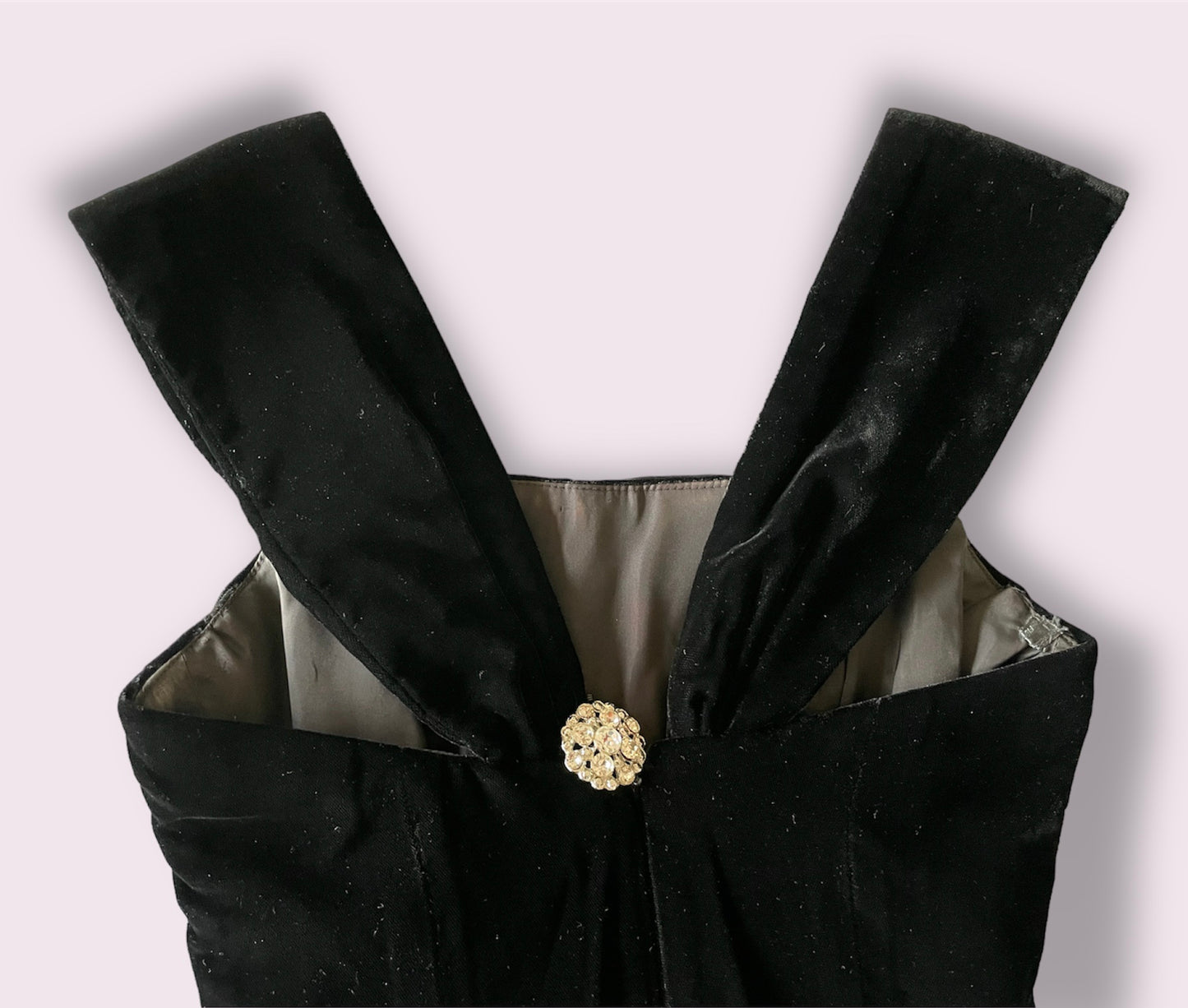 Black Velvet Vintage 1990’s Caché Mini Party Dress with Crystal Detail