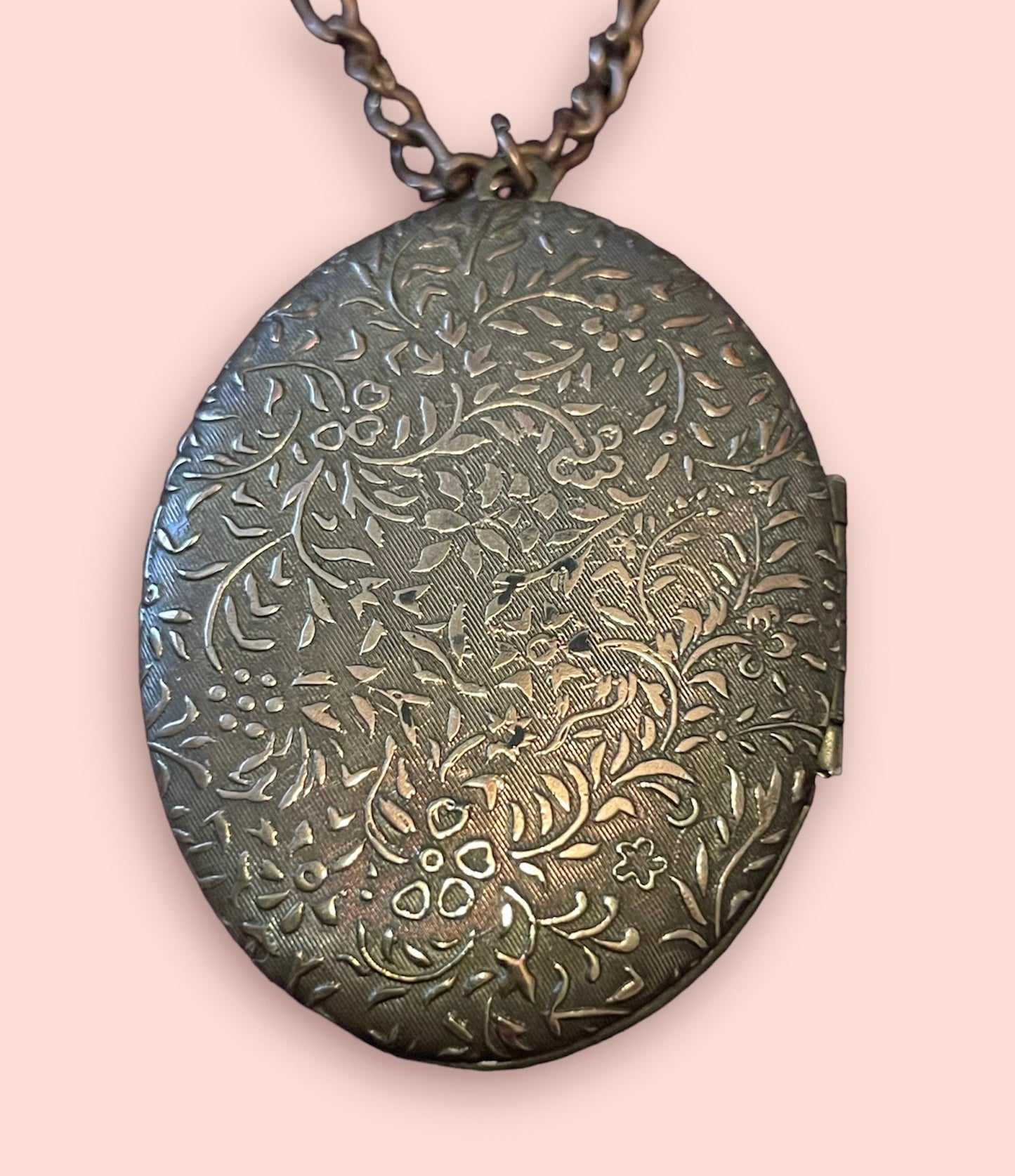 Copper Art Nouveau Black & White Mourning Cameo Locket Necklace