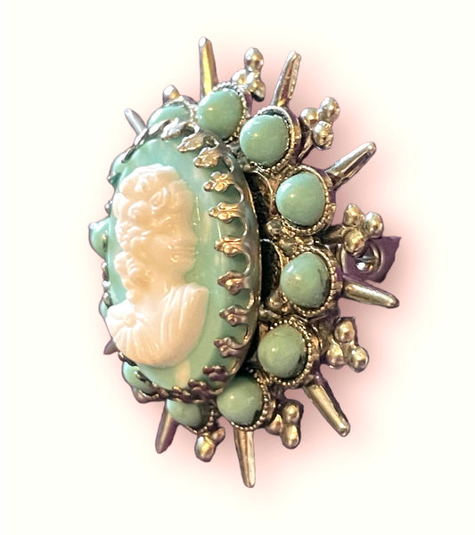 Turquoise & Cream Celluloid Silver with Openwork pppBrooch
