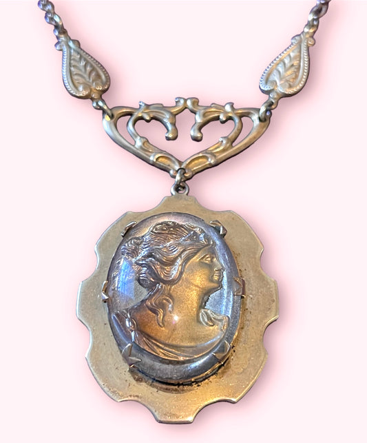 Greek Intaglio Cameo Medusa Locket Necklace