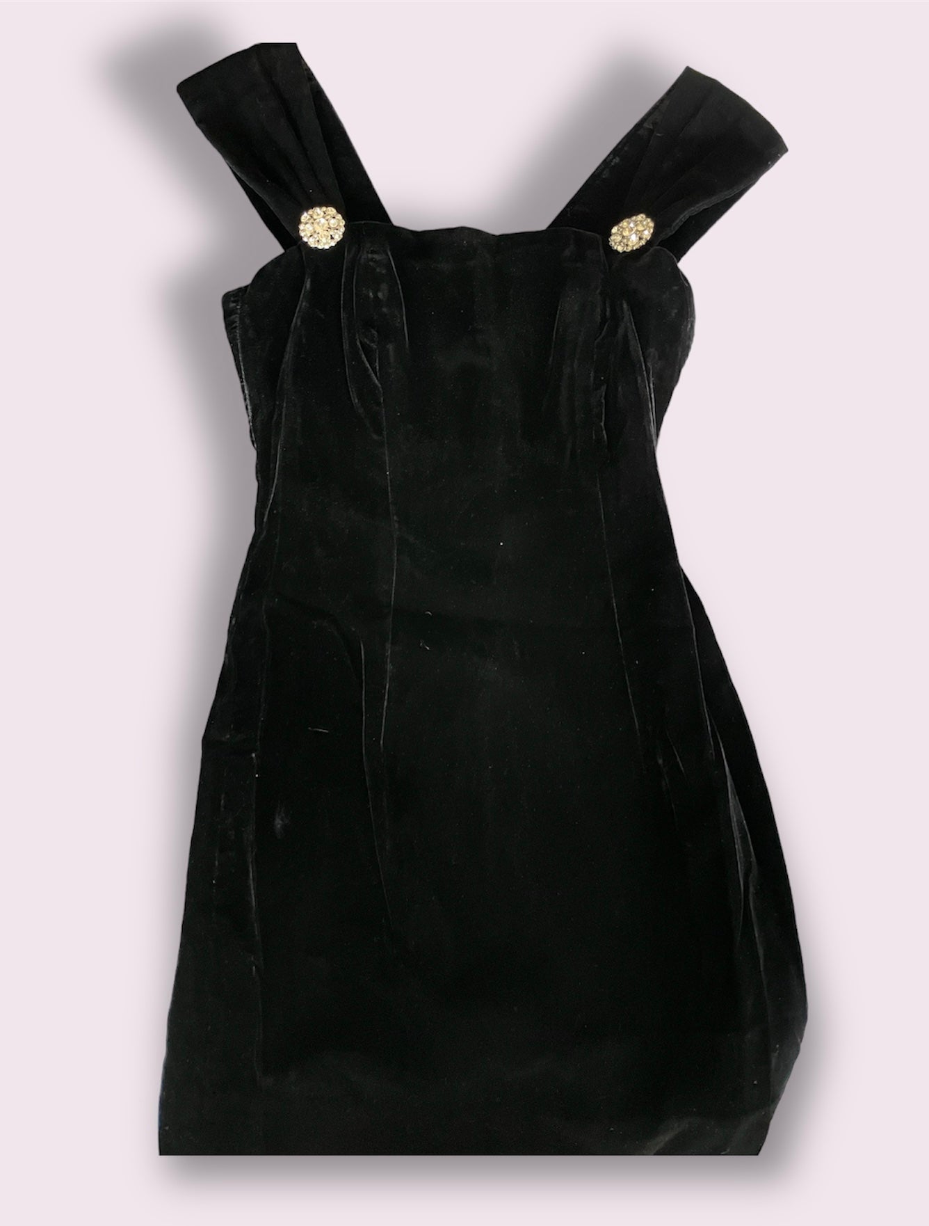 Black Velvet Vintage 1990’s Caché Mini Party Dress with Crystal Detail